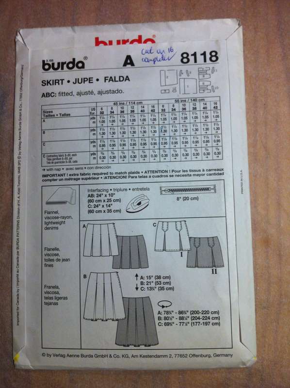 Young Burda 8118 Skirts. Size 6-16. Cut on 16. Complete