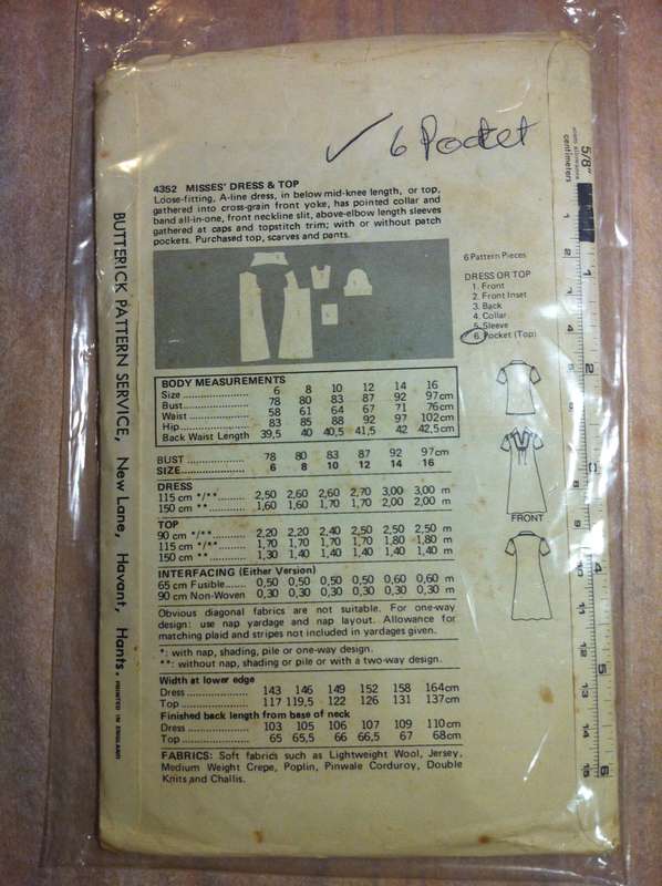Butterick 4352 Dress & Top. Size 12.  Missing 6/Pocket.