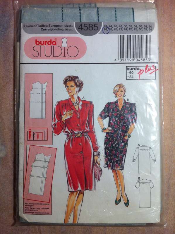 Burda 4585 Plus Size Dress. Size 42-60. Part cut on 42. Complete