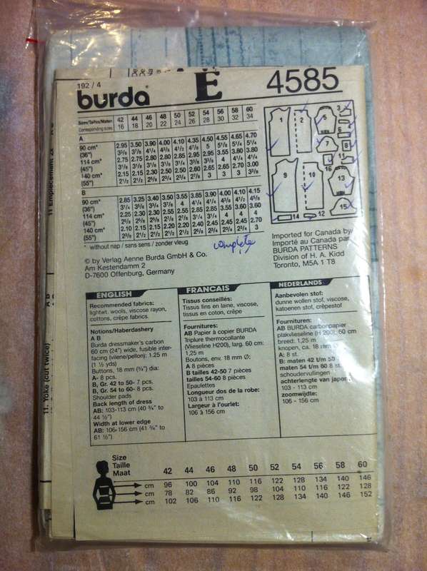 Burda 4585 Plus Size Dress. Size 42-60. Part cut on 42. Complete