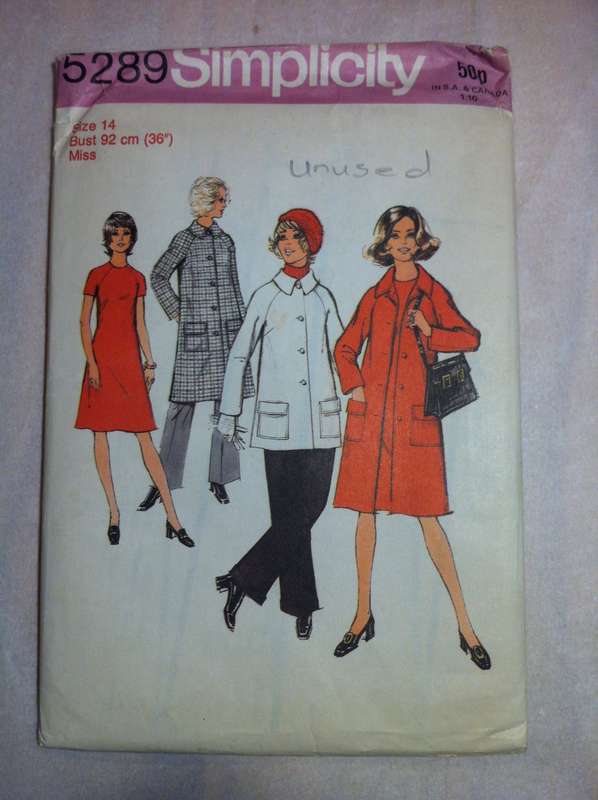 Simplicity 5289 Dress & Coat. Size 14. Complete Uncut F/F