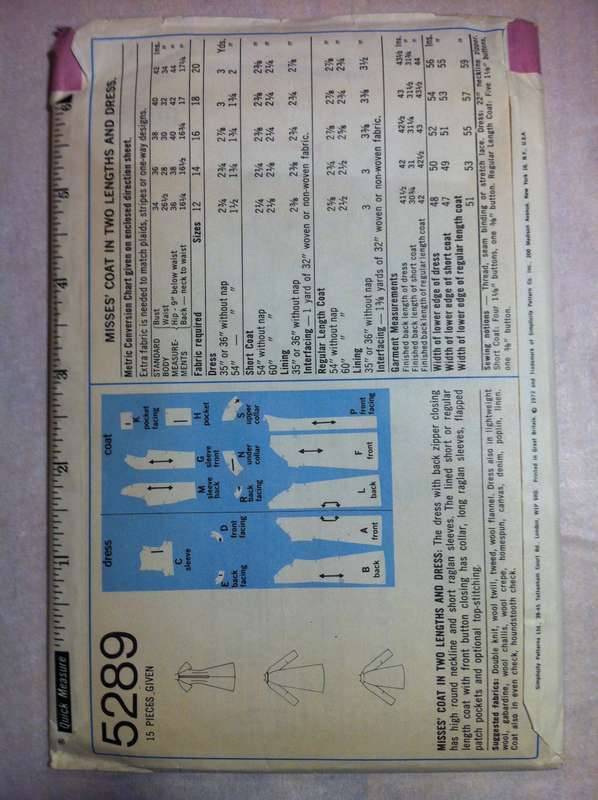 Simplicity 5289 Dress & Coat. Size 14. Complete Uncut F/F