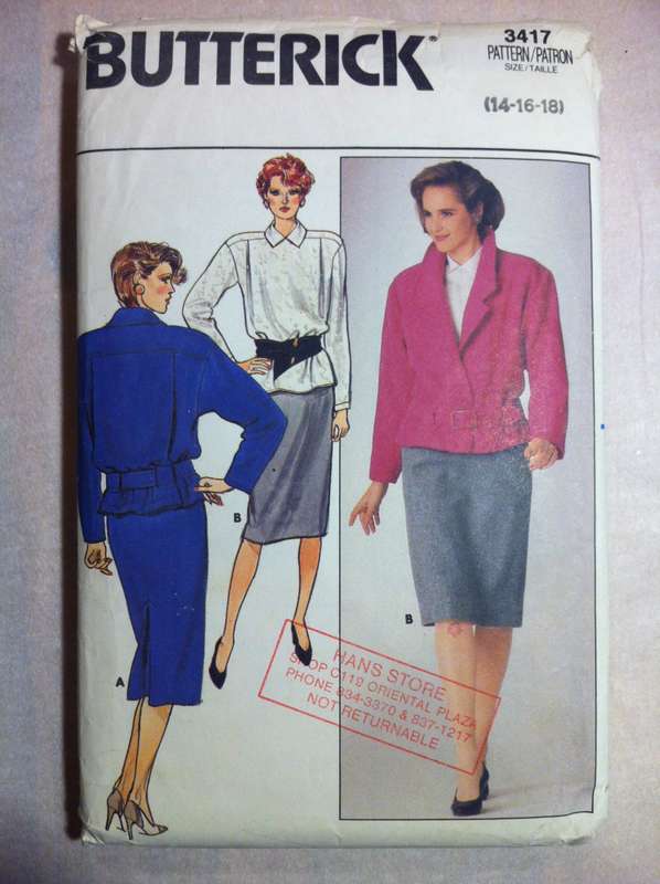 Butterick 3417 Jacket, Skirt & Blouse. Size 14,16,18. Cut on 18. Complete