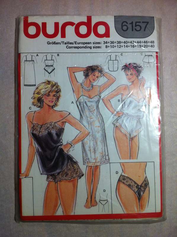 Burda 6157 Lingerie. Size 34-48. Cut on 48. Only View C- Camisole + Shorts and D-Panties Available.