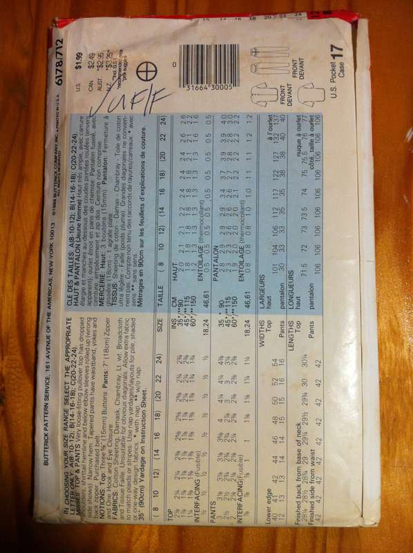See & Sew 6178/712 Top and Pants. Size 14-18. Complete Uncut F/F