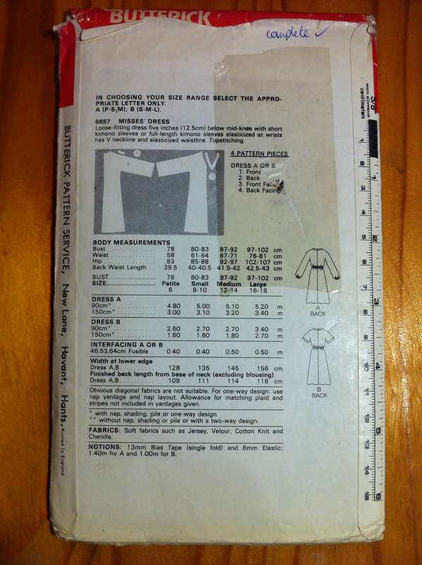 Butterick 6657 Dress. Size S,M,L. Cut to L. Complete