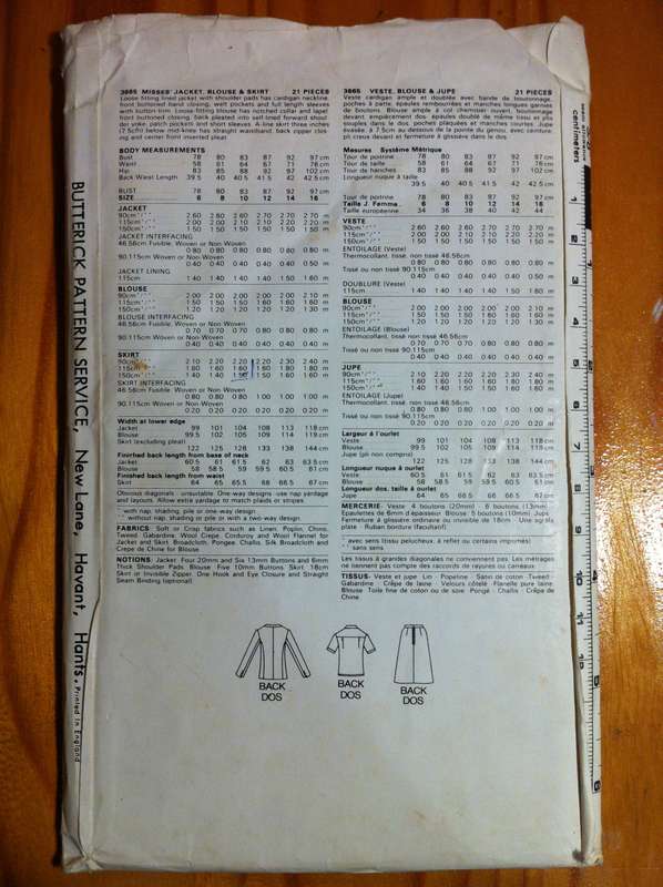 Butterick 3665 Jacket, Blouse & Skirt. Size 10. Complete. Uncut F/F