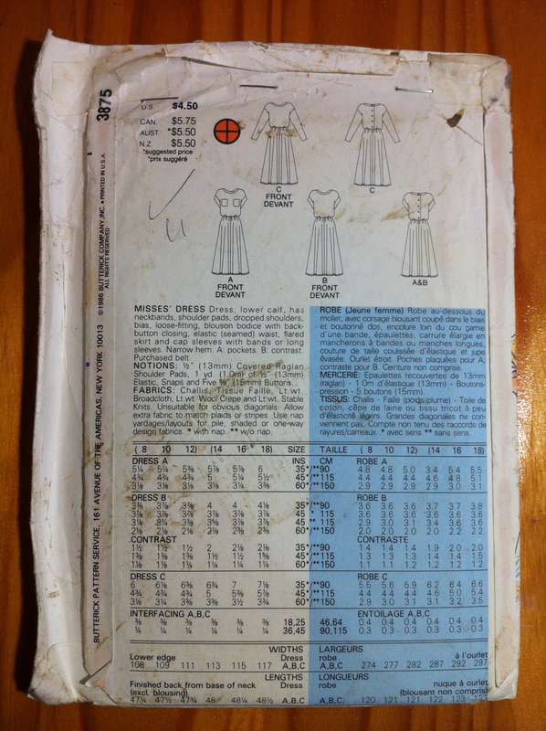 Butterick 3875 Loose Fitting Dress. Size 14,16,18. Complete. Uncut F/F