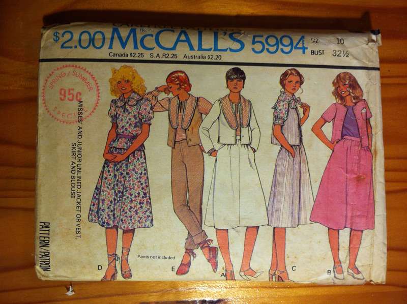McCalls 5994 Unlined Jacket or Vest, Skirt & Blouse. Size 10. Complete