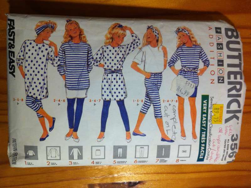 Butterick 3561 Girls Top, Skirt and Leggings. Size S,M,L. Cut on Large. All sizes useable. Complete