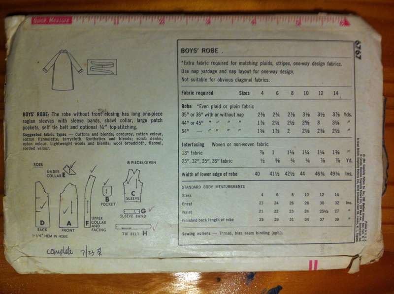 Simplicity 6767 Boys Robe. Chest Size 60cm. Complete