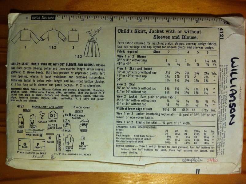 Simplicity 4121 Skirt, Jacket or Blouse. Child Size 2 / 52 cm. Complete