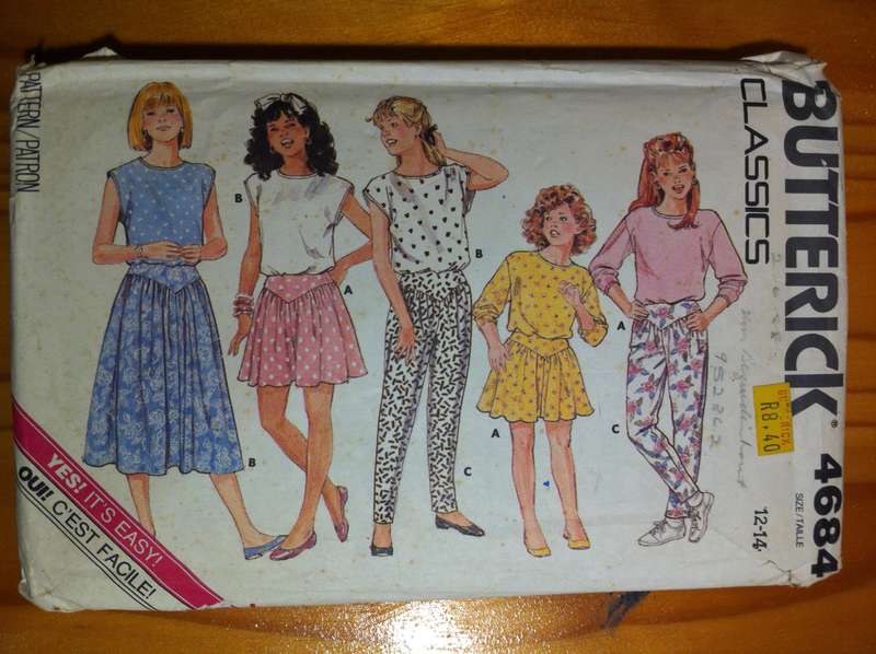 Butterick 4684 Girls Skirt, Pants and Top. Girls Size 12-14. Complete.