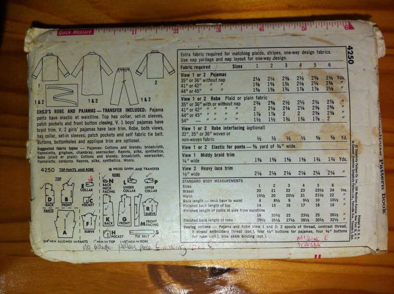 Simplicity 4250 Robe & Pyjamas. Size 1/Chest 50 cm. Only Pants & Robe Complete. Missing E Top Collar