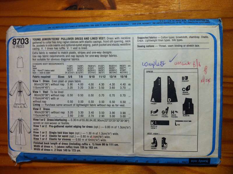 Simplicity 8703 Pullover Dress and Lined Vest. Teen size 13/14 and 15/16. Complete. Uncut F/F