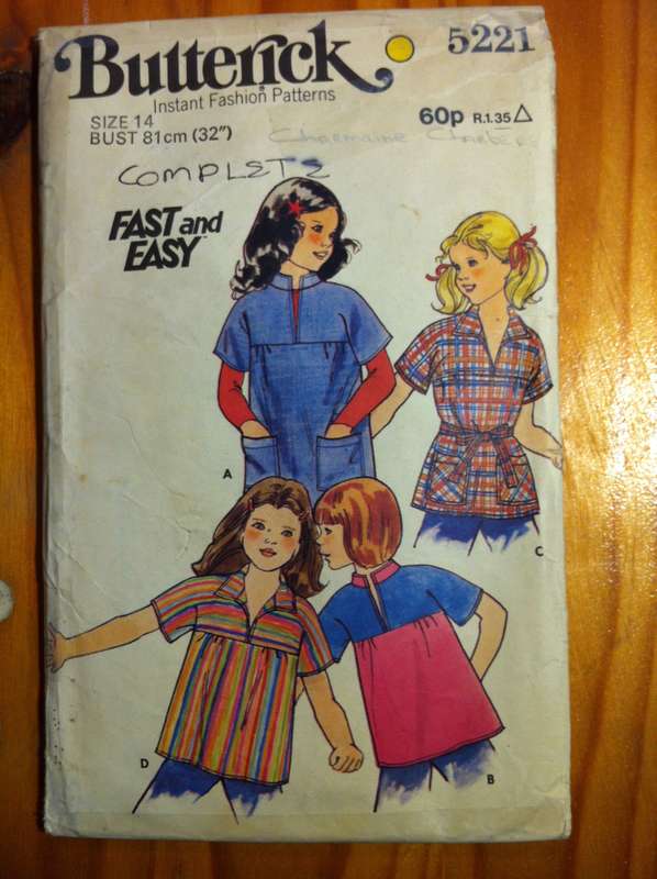 Butterick 5221 Girl's Blouse. Size 14/Bust 81cm. Complete