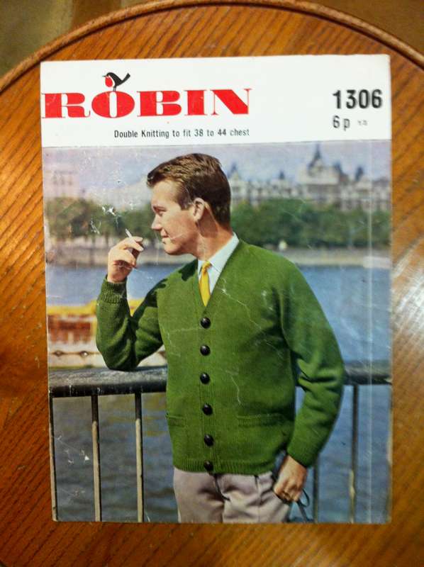 Robin 1306 Man's Cardigan in Double Knitting. Size 38 - 44 Chest.