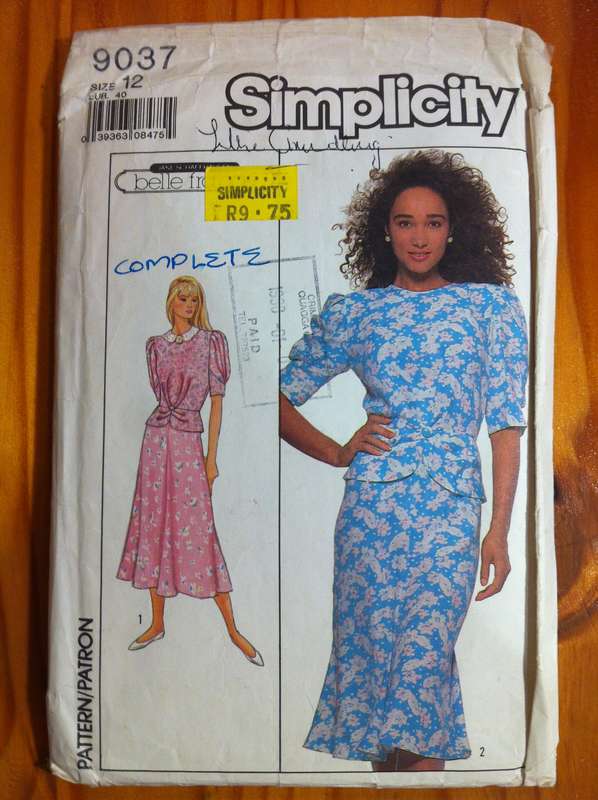 Simplicity 9037 Dress with pleated bodice and Peplum. Size 12. Complete