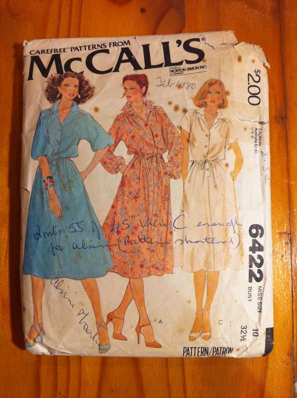McCalls 6422 Pullover Shirt Dress. Size 10. 4/Skirt Front pattern is worn. Complete