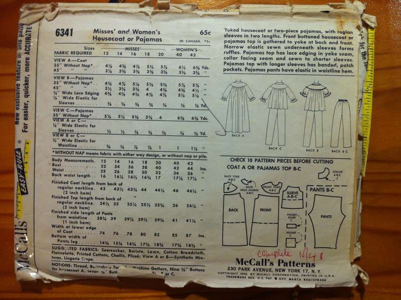 McCalls 6341 Housecoat or Pyjamas. Size 14. Complete