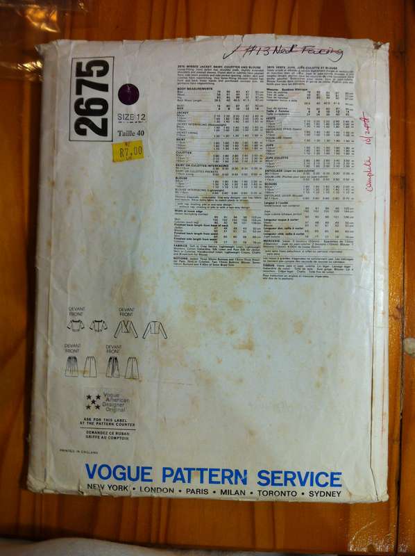 Vogue 2675 Jacket, Skirt, Culottes and Blouse. Size 12. Complete