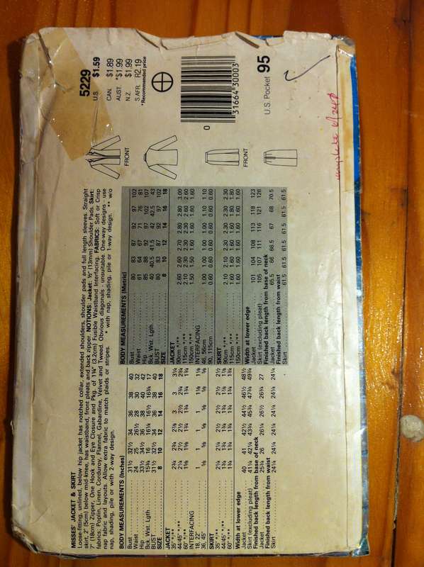 See & Sew 5229 Jacket and Skirt. Size 8, 10, 12. Cut on 10.