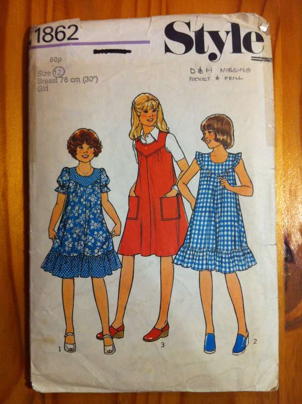 Style 1862 Girls Dress or Pinafore. Size 12. Missing D/Pocket &  H/Frill.