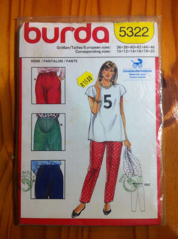 Burda 5322 Maternity Pants. Sizes 36-46. Complete. Uncut F/f