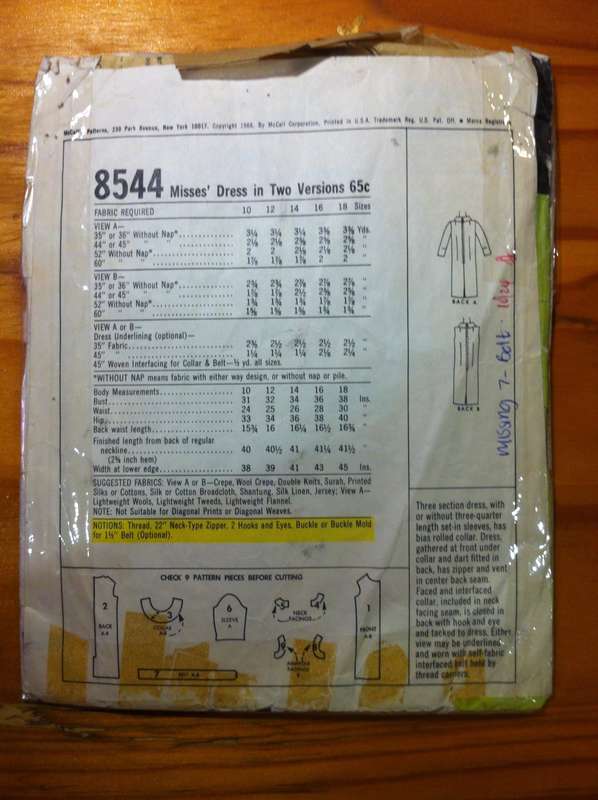 McCalls 8544 Misses' Dress. Size 18. Missing 7/Belt.