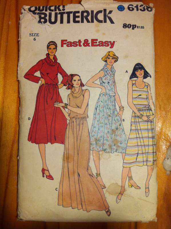 Butterick 6136 Oval or Cowl Neckline Dress. Size 6. Complete