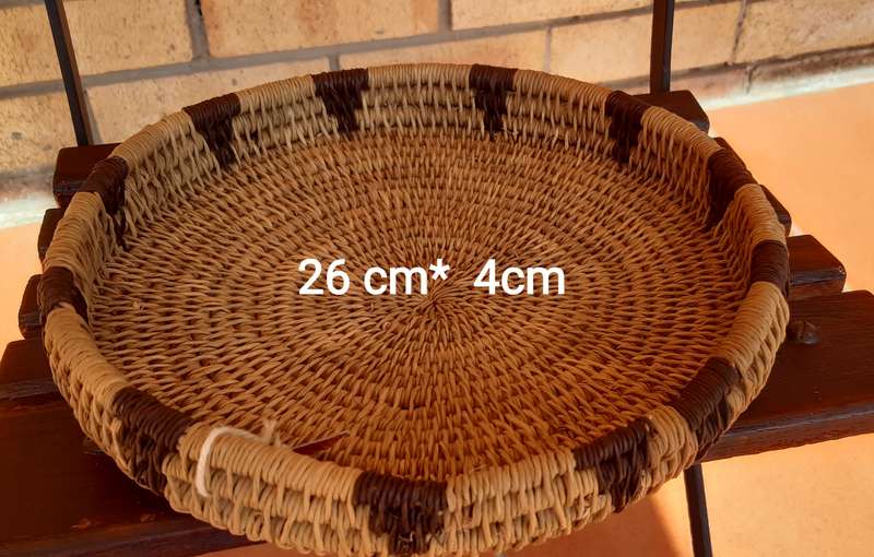 (Set of 3 )   Woven Bowl, large Woven Basket, Woven Tray
