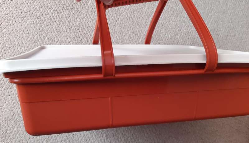 Vintage Tupperware Tuppercraft Orange Craft Box Organizer W/Lid and Handle