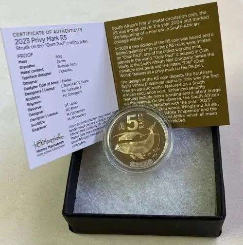 *#* Brand New !!! 2023 SA Bi-Metal Whale. R5 Oom Paul Mint Mark