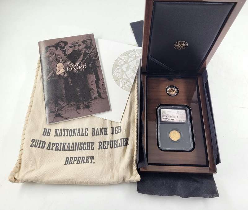 *Still Sealed" 1898 South Africa Gold 1 Pond and 1/4-oz Gold Krugerrand Lost Hoard 2-pc Set NGC F15