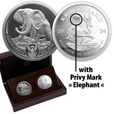 2 oz Silver Coin Set - Big Five III - Elephant + Krugerrand - 2024