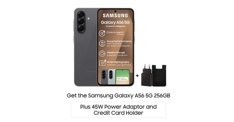 Samsung Galaxy A56 5G 256GB Dual Sim - Black + 45W Adaptor & Card Holder