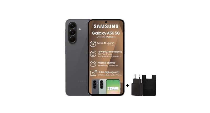 Samsung Galaxy A56 5G 256GB Dual Sim - Black + 45W Adaptor & Card Holder