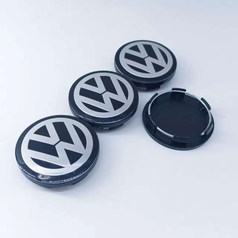 4x 50/45mm Chrome / Black Plastic Wheel Centre Cap for VW