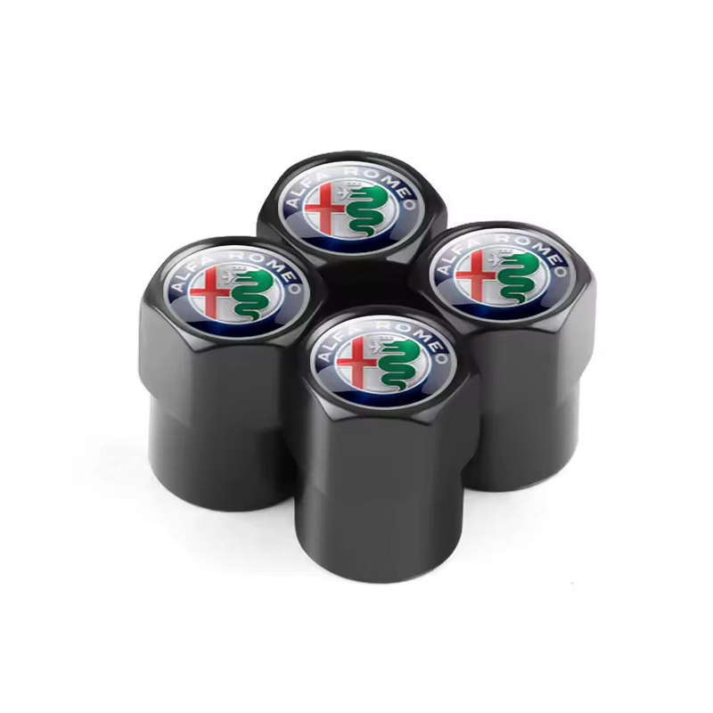 ALFA ROMEO Valve Caps - Black with ALFA logo (Set of 4)