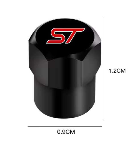 FORD ST Valve Caps - Black with RED "ST" logo (Set of 4)