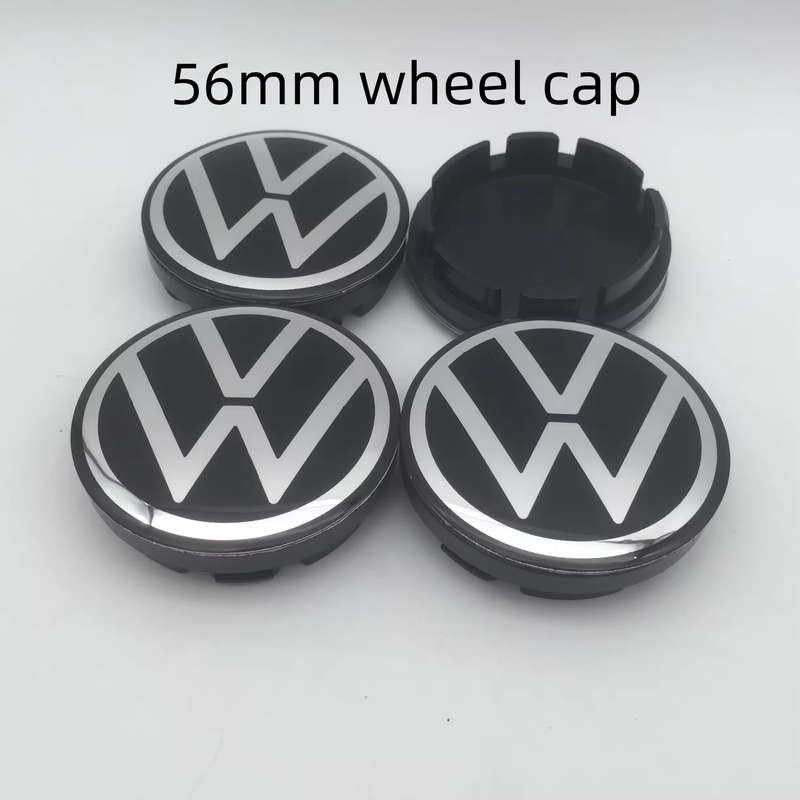 4x 56/51mm Chrome / Black Plastic Wheel Centre Cap for VW (NEW VW LOGO)