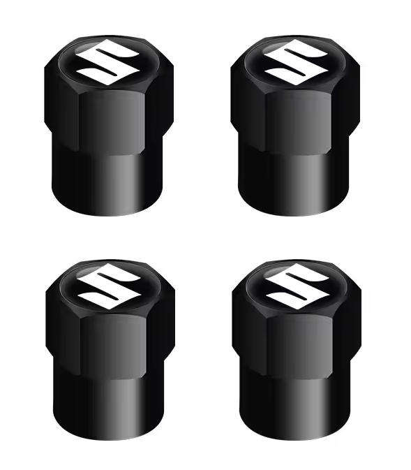 SUZUKI Valve Caps -Black with Chrome logo (Set of 4)