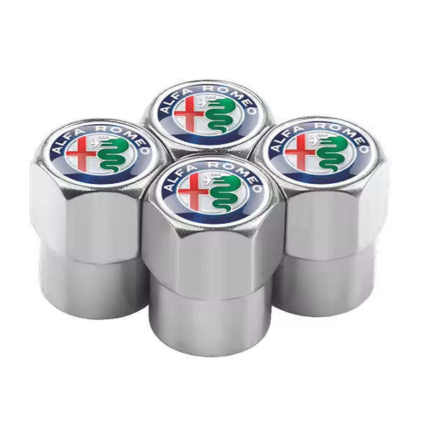ALFA ROMEO Valve Caps - Silver with ALFA logo (Set of 4)
