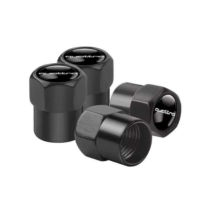 AUDI QUATTRO Valve Caps - Black with chrome "Quattro" logo (Set of 4)