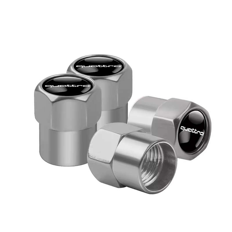 AUDI QUATTRO Valve Caps - Silver with chrome "Quattro" logo (Set of 4)