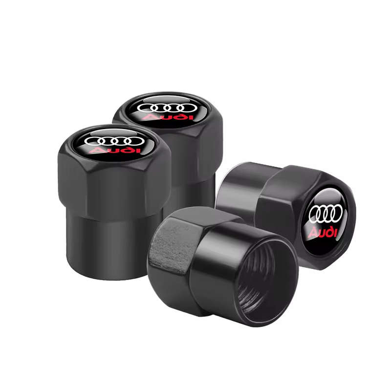 AUDI Valve Caps (Black with 4 rings plus "Audi" logo) (Set of 4)