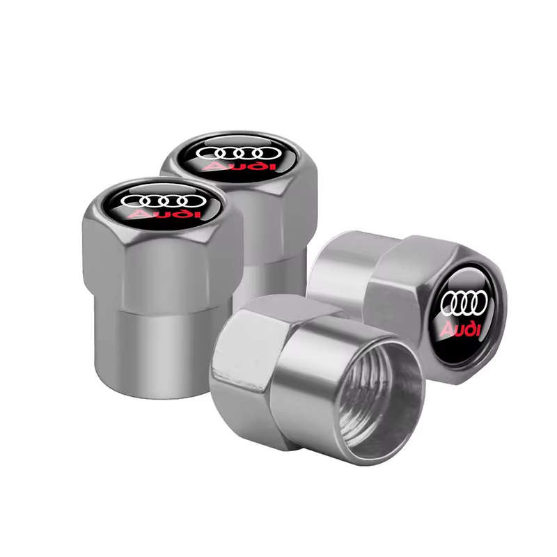 AUDI Valve Caps (Silver with 4 rings plus "Audi" logo) (Set of 4)