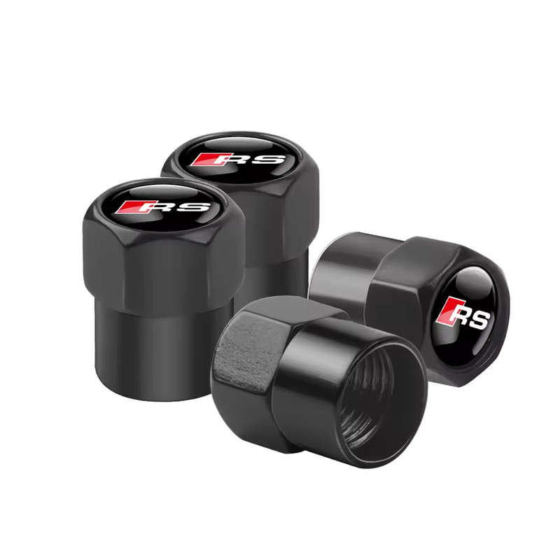 AUDI RS Valve Caps - Black with "RS" logo (Set of 4)
