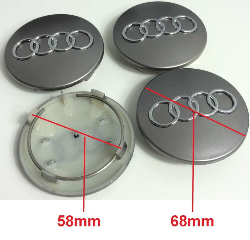 4x Audi WHEEL CENTRE CAP CAPS (68mm / 58mm) GREY