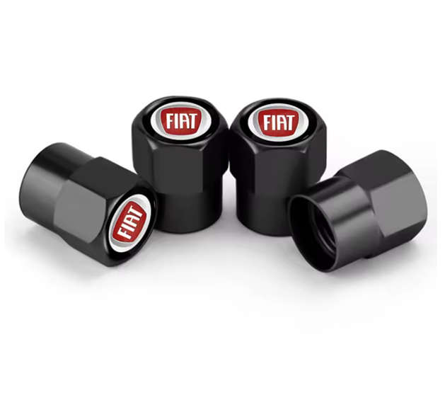 FIAT Valve Caps (Black with RED FIAT logo) (Set of 4)
